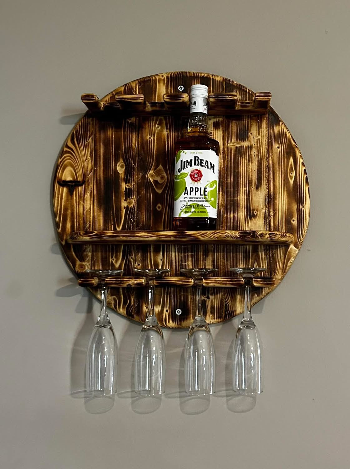 Rustic liquor/glass shelf
